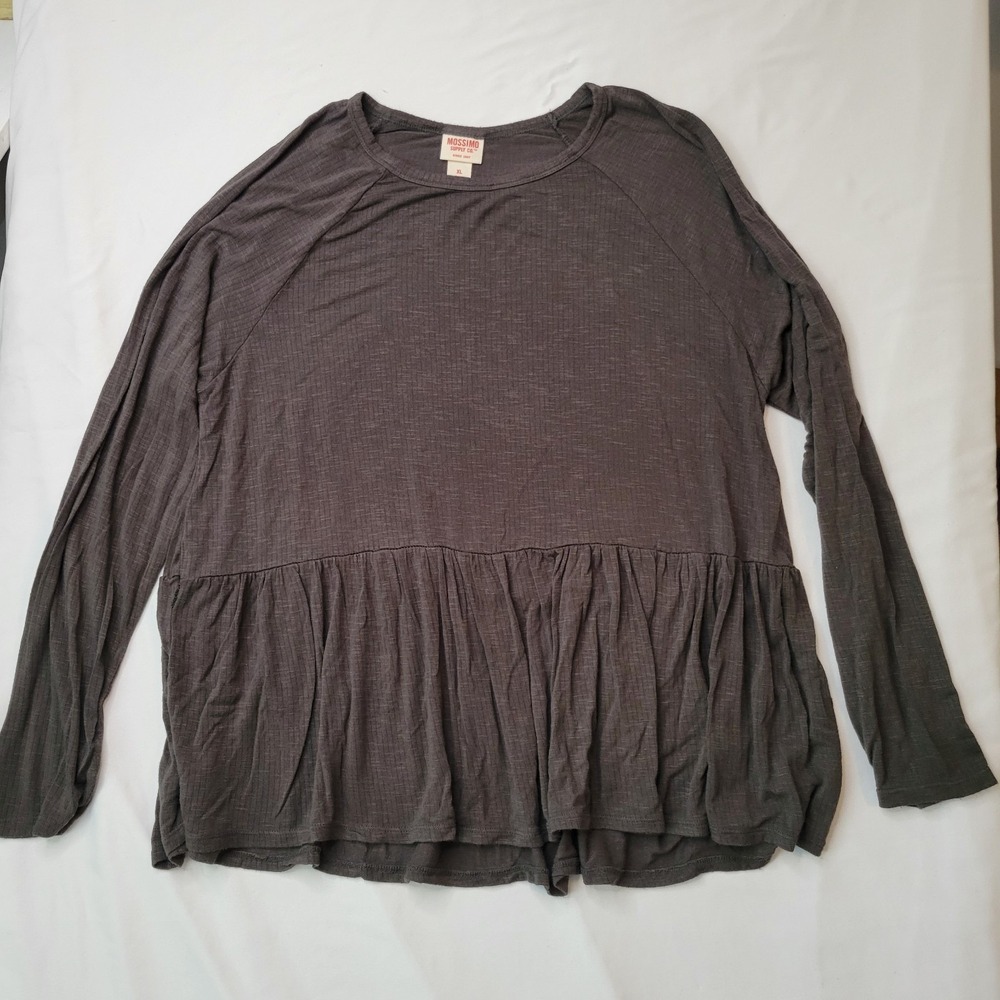 Mossimo Peplum Top Womens XL Gray Long Sleeve Raglan Slub Knit Shirt Earthy Soft - Picture 2 of 10